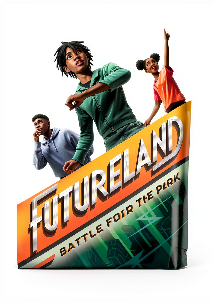 Futureland Book 1 cover showing sci-fi adventure scene for kids