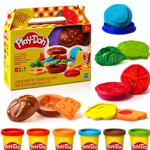 Hasbro Play-Doh Pretend Burger Kitchen Set with 6 Colors and 6-0