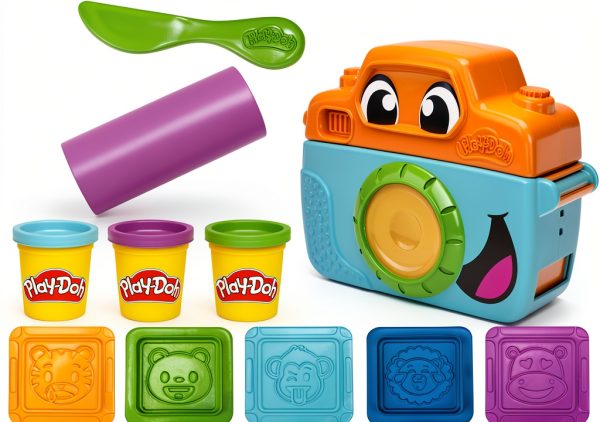 Hasbro Play-Doh Camera Kit with 3 Colors, 5 Animal Stamps, Playmat for-0