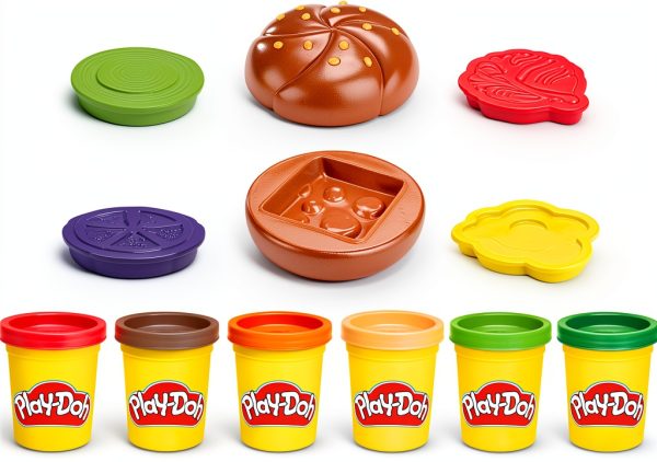 Hasbro Play-Doh Pretend Burger Kitchen Set with 6 Colors and 6-5