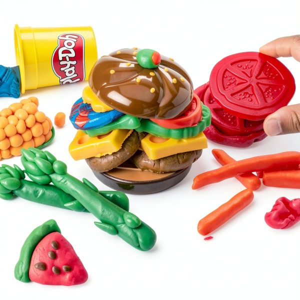 Hasbro Play-Doh Pretend Burger Kitchen Set with 6 Colors and 6-3