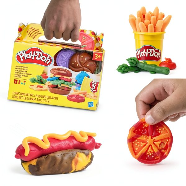 Hasbro Play-Doh Pretend Burger Kitchen Set with 6 Colors and 6-2