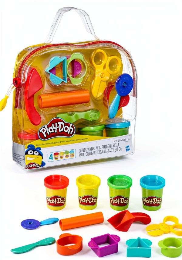 Play Doh Starter Set by Hasbro 4 Colors 9 Tools Reusable Bag-2