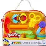 Play Doh Starter Set by Hasbro 4 Colors 9 Tools Reusable Bag-0