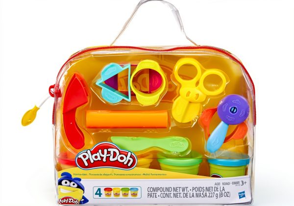 Play Doh Starter Set by Hasbro 4 Colors 9 Tools Reusable Bag-0