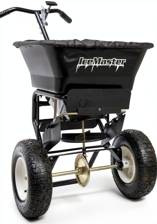 Ice Master PRO - Winter Walk Behind Salt Spreader, 100 LBS Capacity, Snow, Sand, and Ice Melt Spreader with Included Grate, Cover & 13 in All Terrain Pneumatic Tires-0