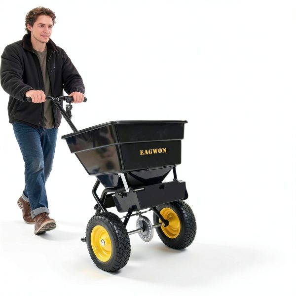 Walk-Behind Broadcast Spreader EAGWON 100lb Hopper Pneumatic Tires-3