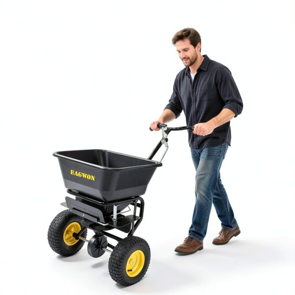 Walk-Behind Push Broadcast Spreader EAGWON 100lb with 13in Tires-2