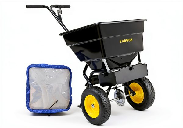 Walk-Behind Broadcast Spreader EAGWON 100lb Hopper Pneumatic Tires-8
