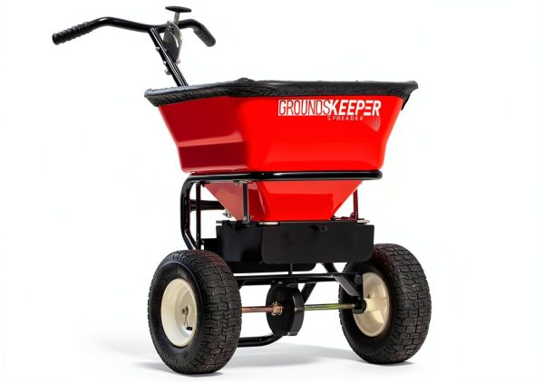 Buyers Products 3039632R Grounds Keeper Commercial All Season Walk Behind Push Spreader, 100lb Capacity, For Seed, Fertilizer, Winter Salt & Snow Melt, Included Grate & Cover With Enclosed Gearbox-1