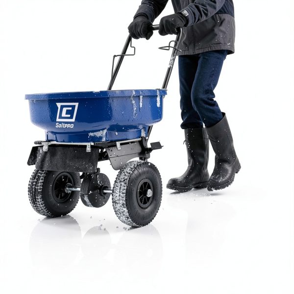 Chapin 88300B Spreader, Salt, Ice Melt, Contractor, SaltPro, Walk Behind, Spiked Auger, Adjustable Baffles, 12" Tires, Lever Control, Enclosed Gears, Weather-Resistant, Rain Cover, 80Lbs-1